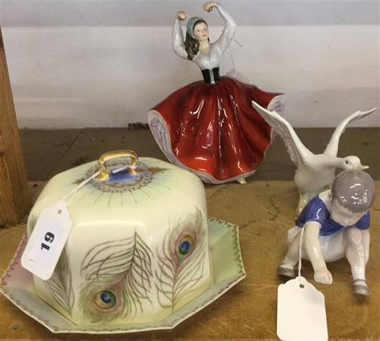 Royal Doulton figure, Karen, 2 other figures & a Limoges butter dish and cover